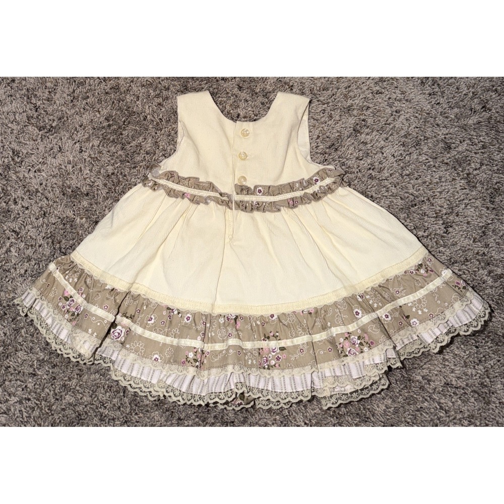 The Childrens Place Floral Lace Adorable Dress Corduroy Beige 0-3 Months Cottage - Picture 2 of 9